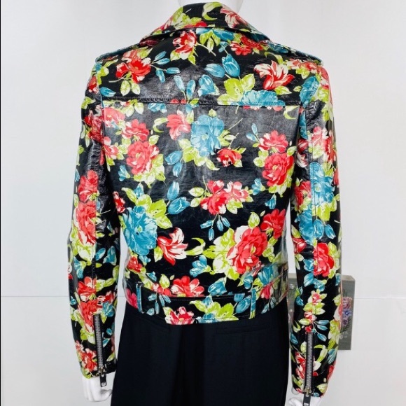 Walter Baker Lambskin Leather Floral Moto Jacket. - Picture 3 of 8